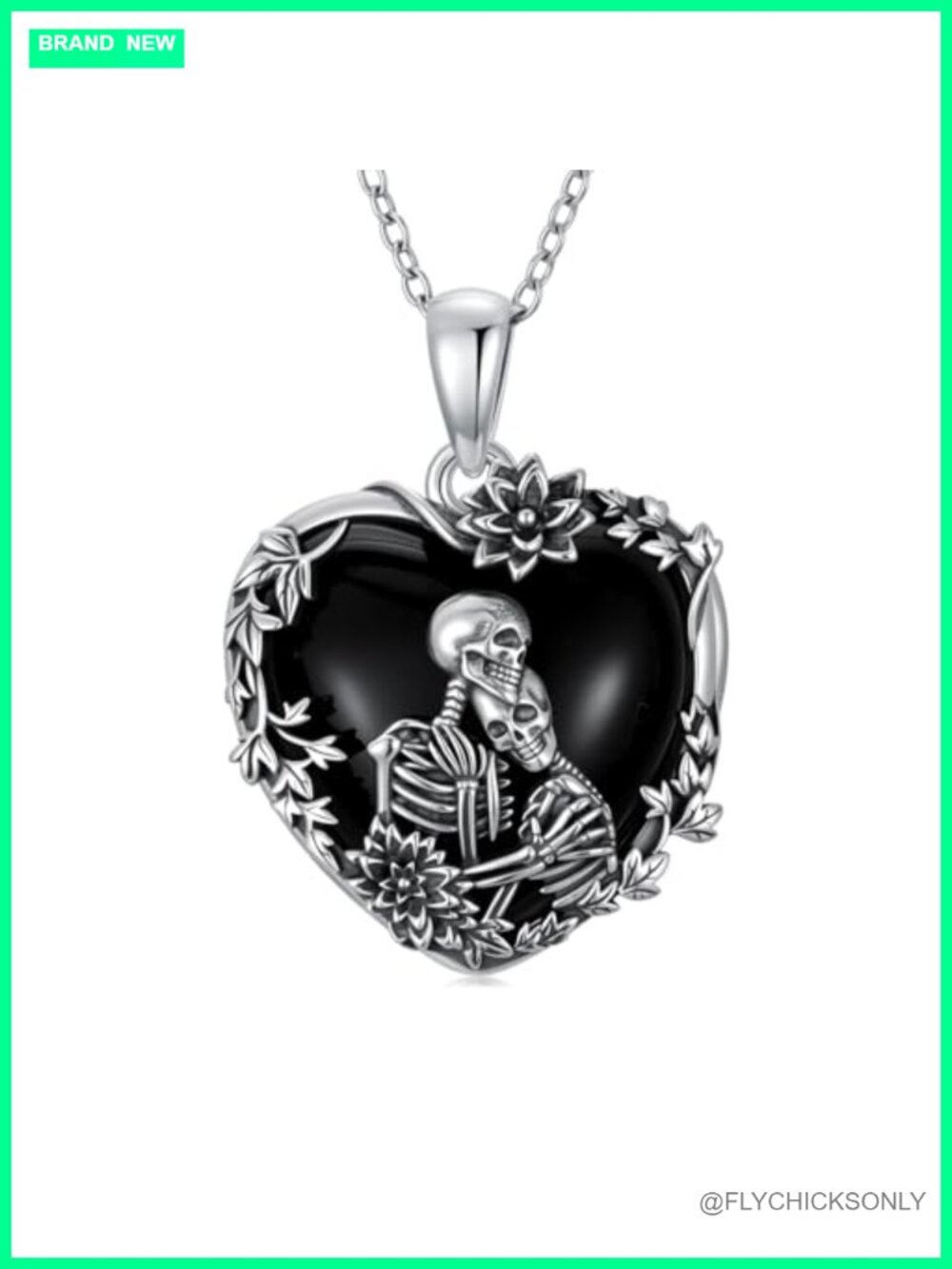 925 Sterling Silver Black Onyx Skull Necklace Gothic Pendant Jewelry Gift